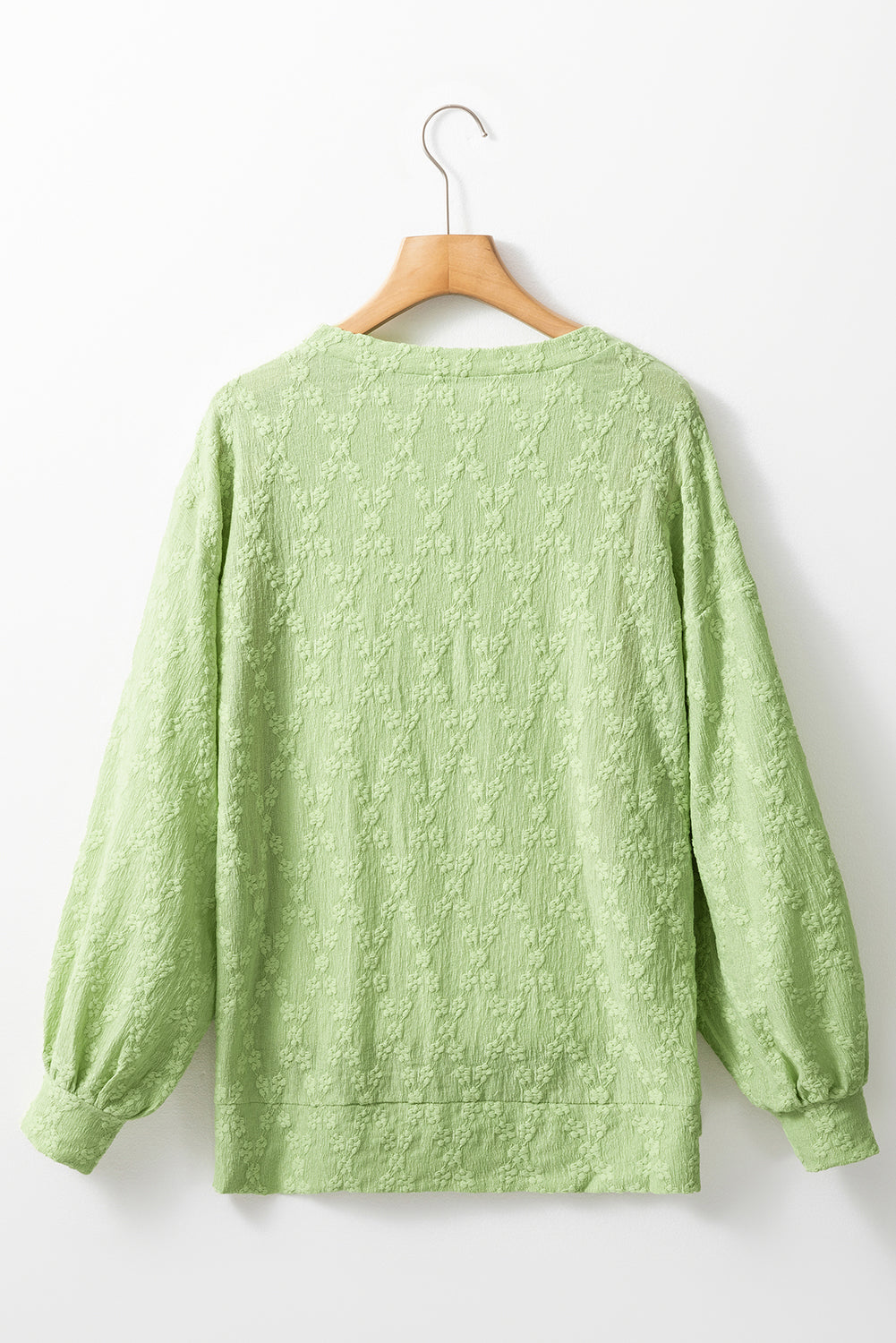 Light Green Textured Side Split Crew Neck Blouse