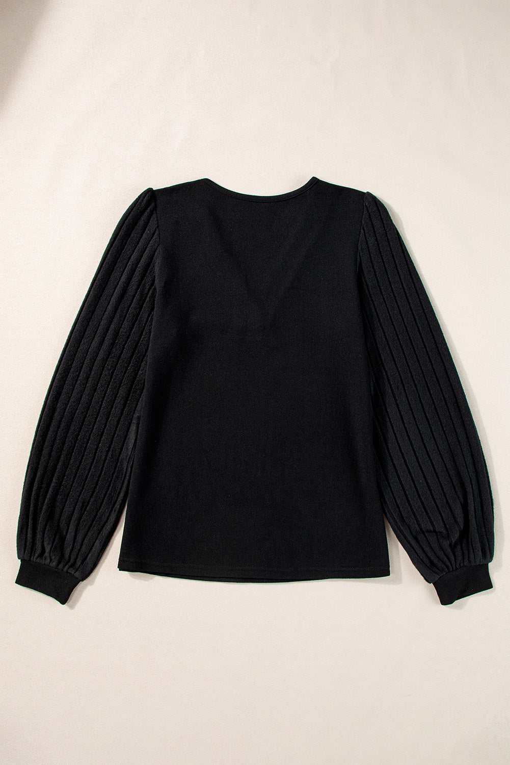 Buttoned V Neck Ribbed Puff Sleeve Top