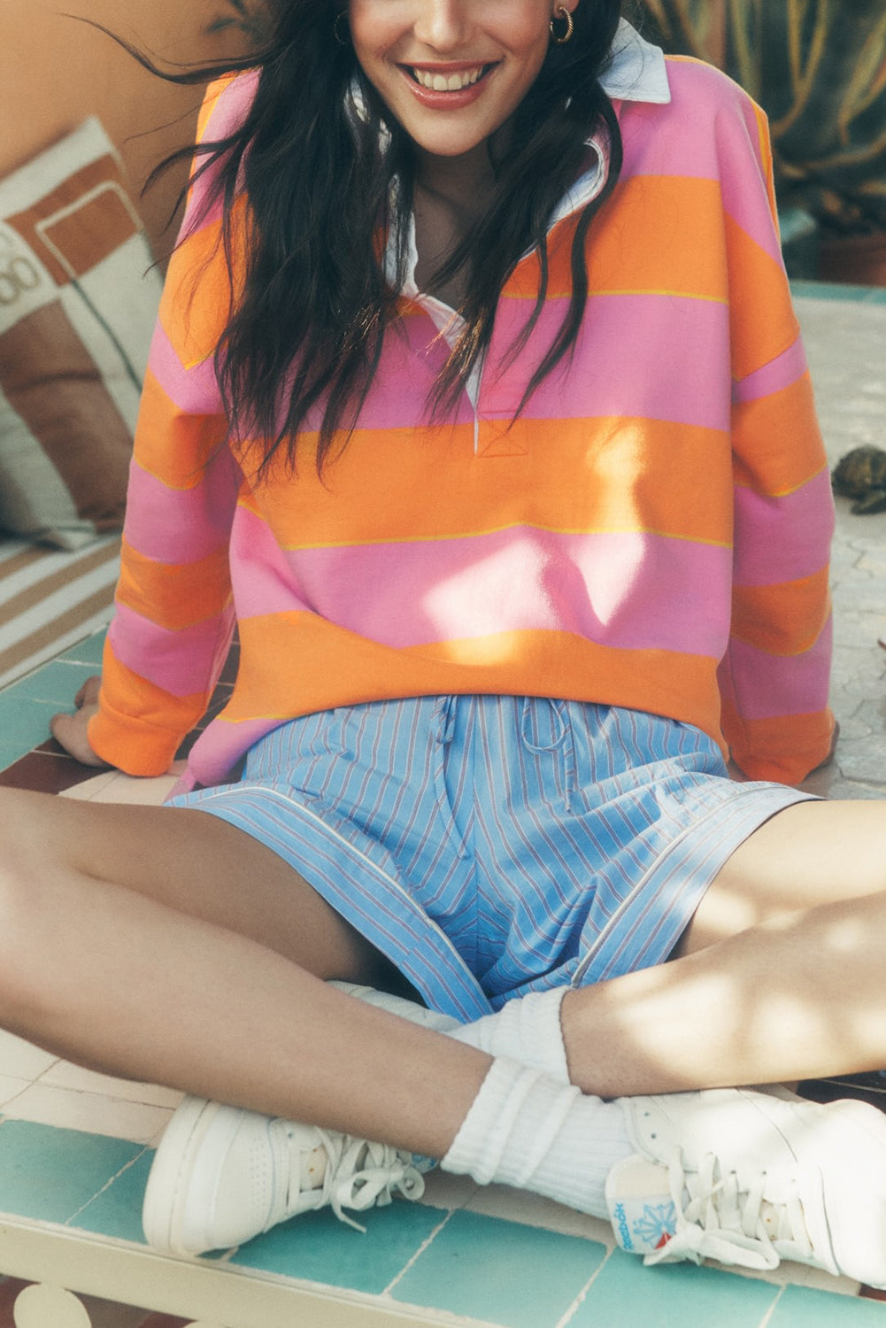 Striped Polo Collar Sweatshirt