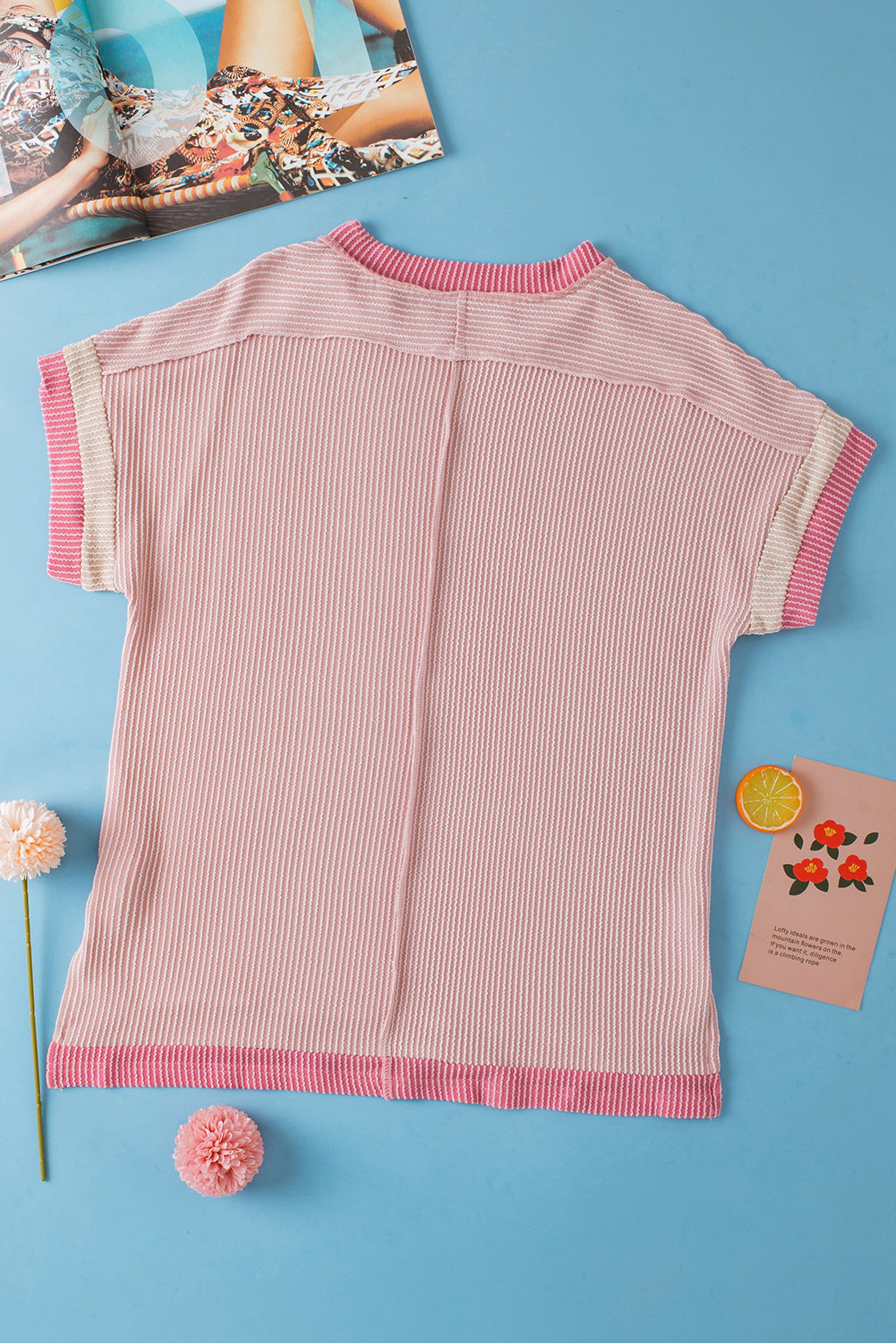 PRE-ORDER: Textured Contrast Color Round Neck T Shirt