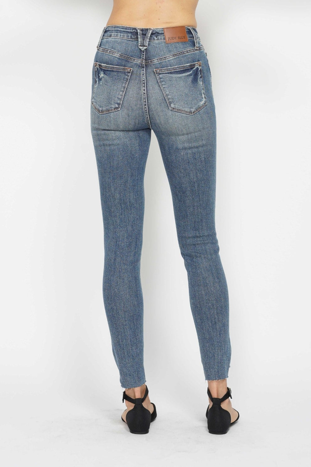 Tummy Control Vintage Wash Hem Destroy Skinny Jeans