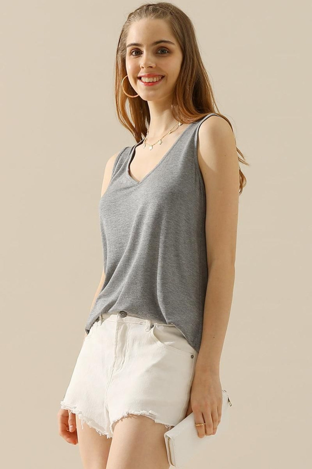 Classic V-Neck Curved Hem Tank