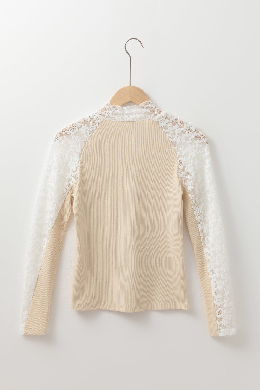 PRE-ORDER: Floral Lace Patchwork Long Sleeve High Neck Slim Top