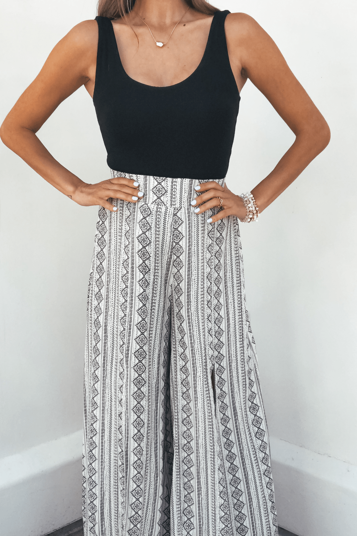 Georgia Breeze Beige Print Wide Leg Pants