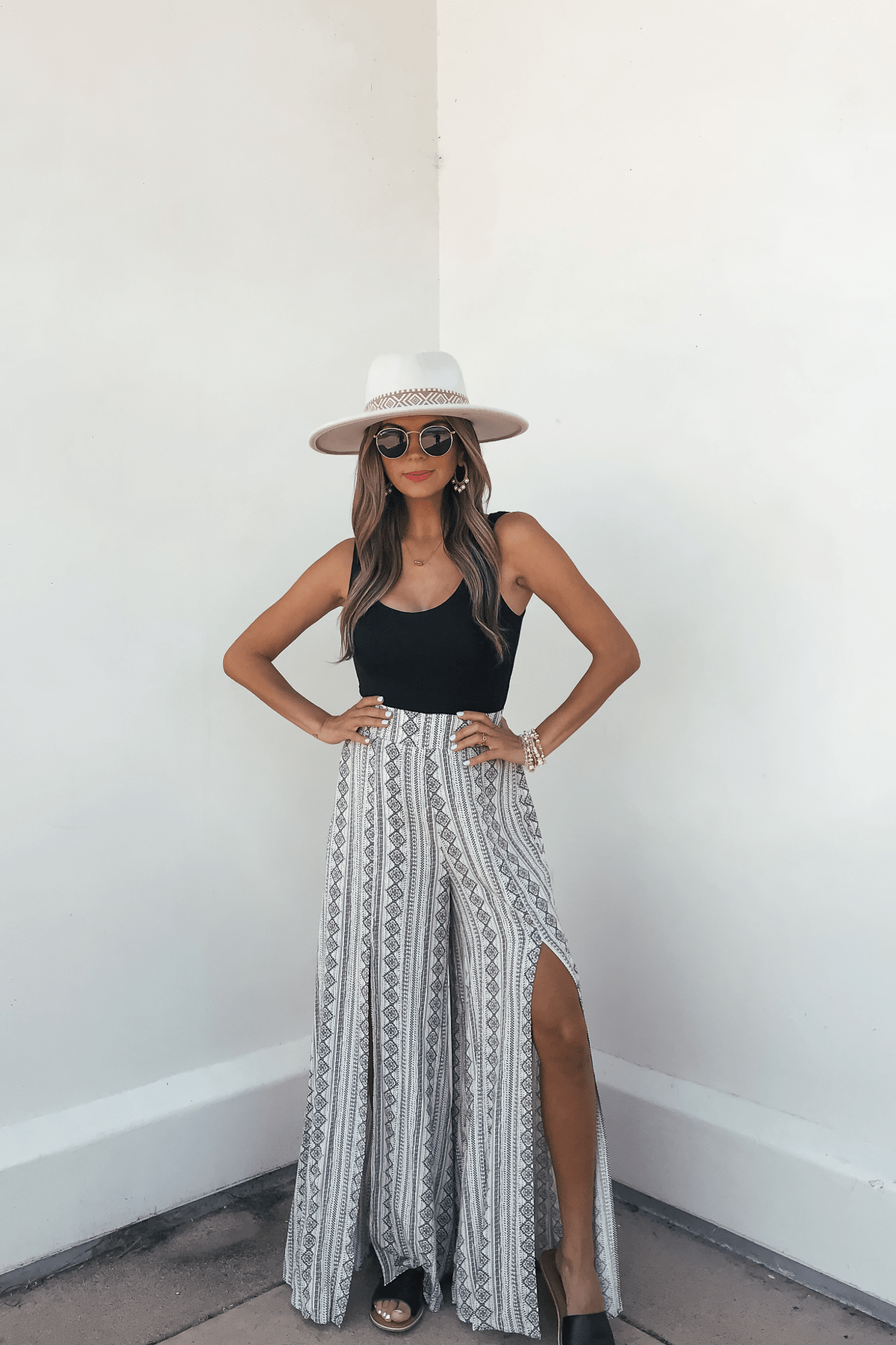 Georgia Breeze Beige Print Wide Leg Pants