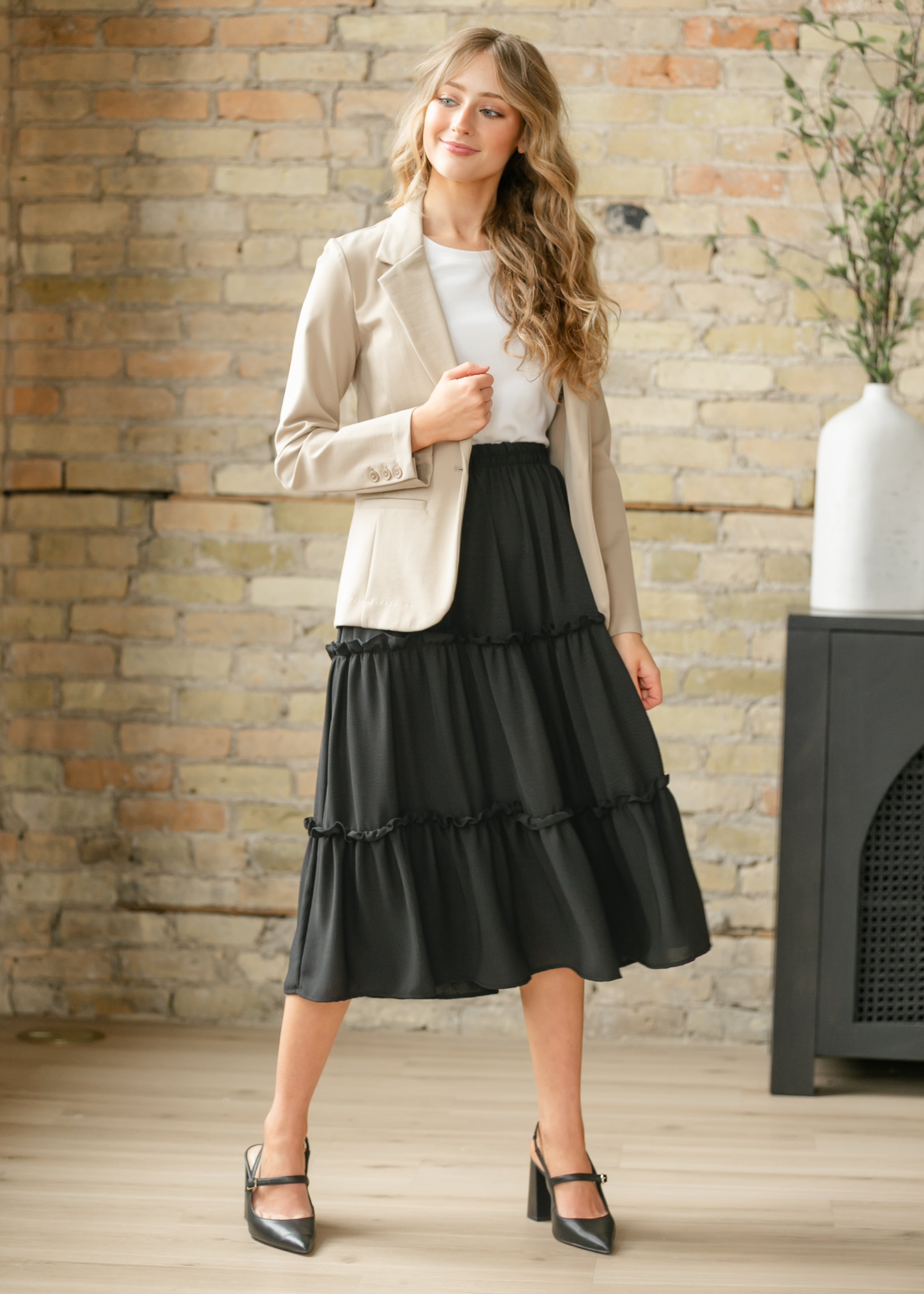 Giana Ruffle Tiered Midi Skirt
