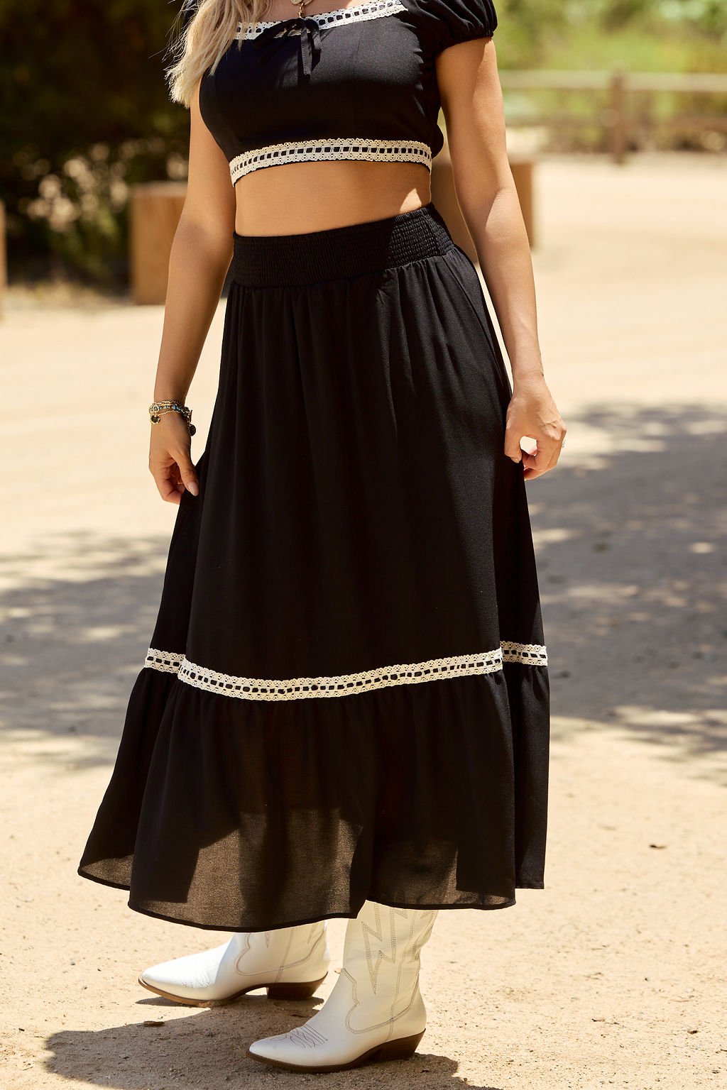 Jolene Black Lace Trim Maxi Skirt