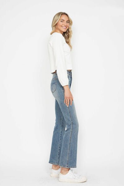 Curvy - Tummy Control Back Embroidered Pocketed Bootcut Jeans