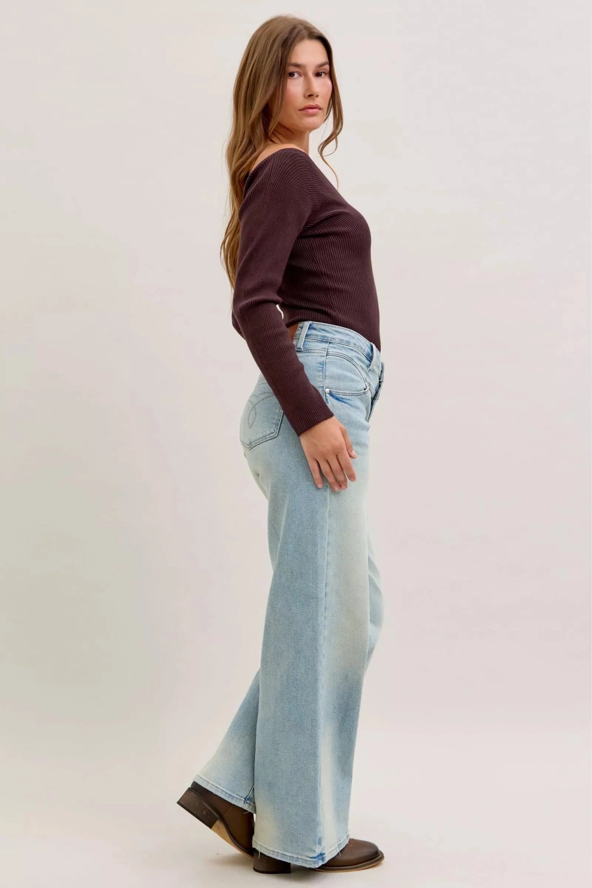 High Waist Column Straight Jeans