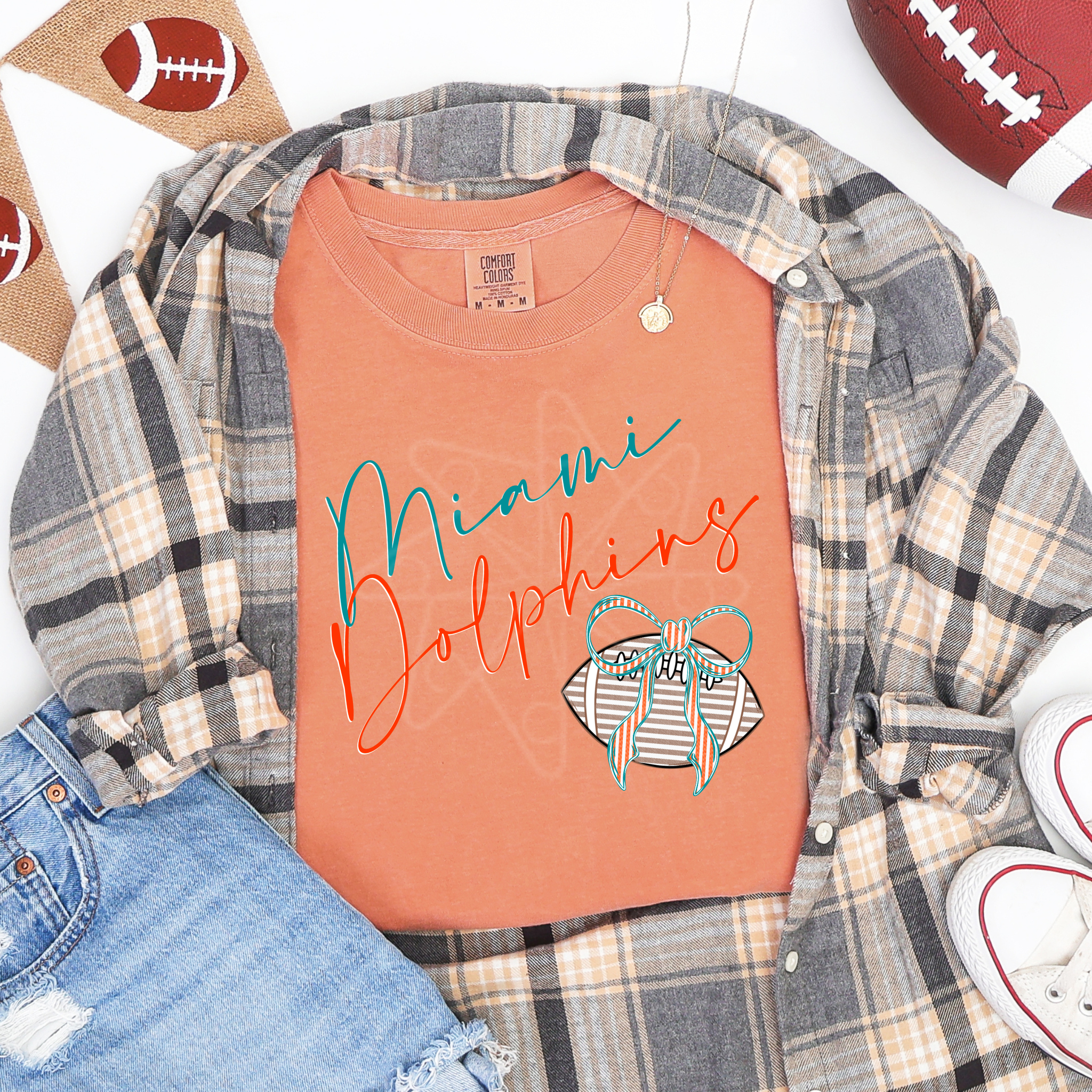 Vintage Plaid Bow Dolphins Tee