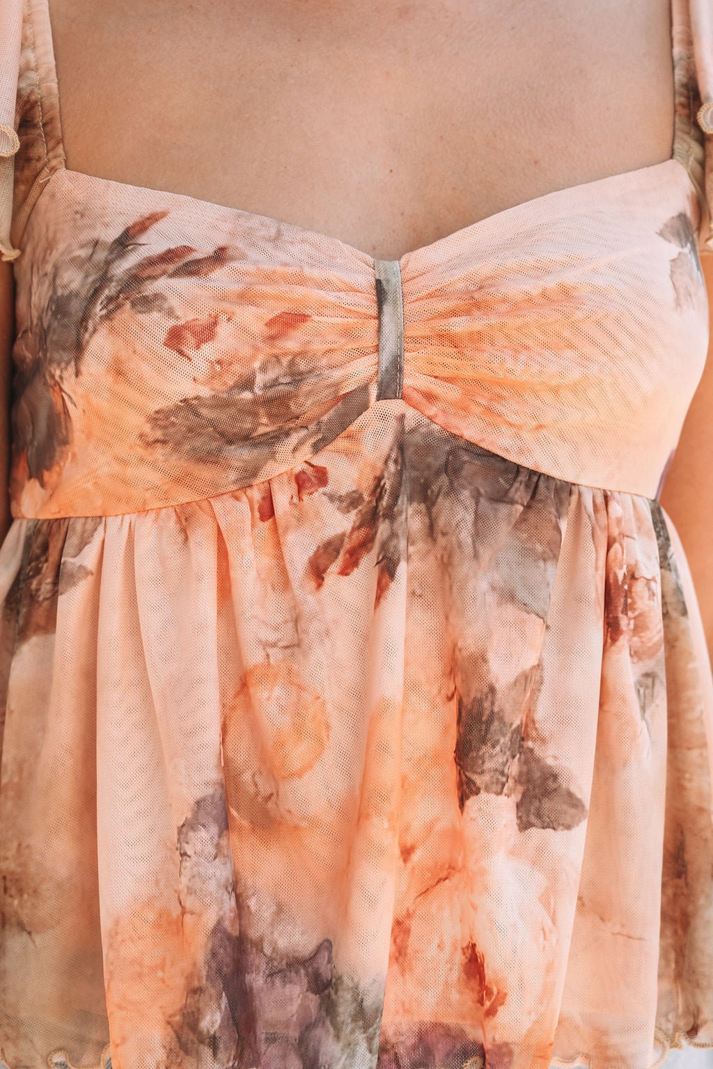 Natural Floral Print Sweetheart Babydoll Top - FINAL SALE