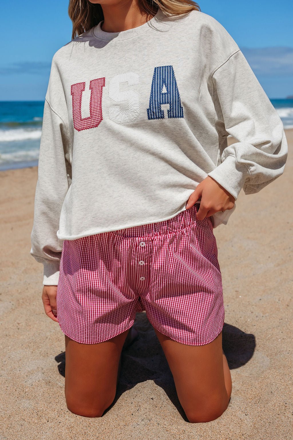 Red and White Gingham Print Boxer Shorts