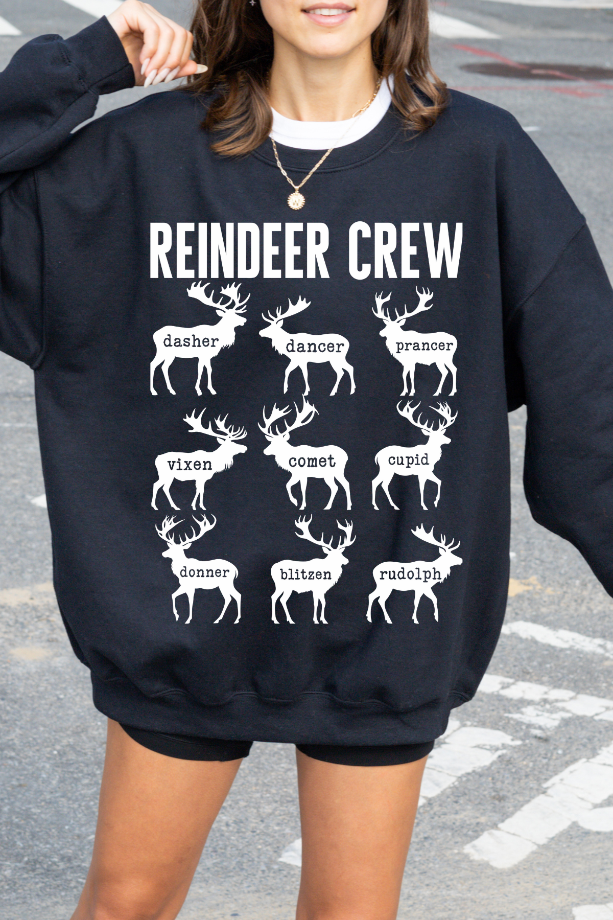 Reindeer Crew Sweatshirt White Lettering