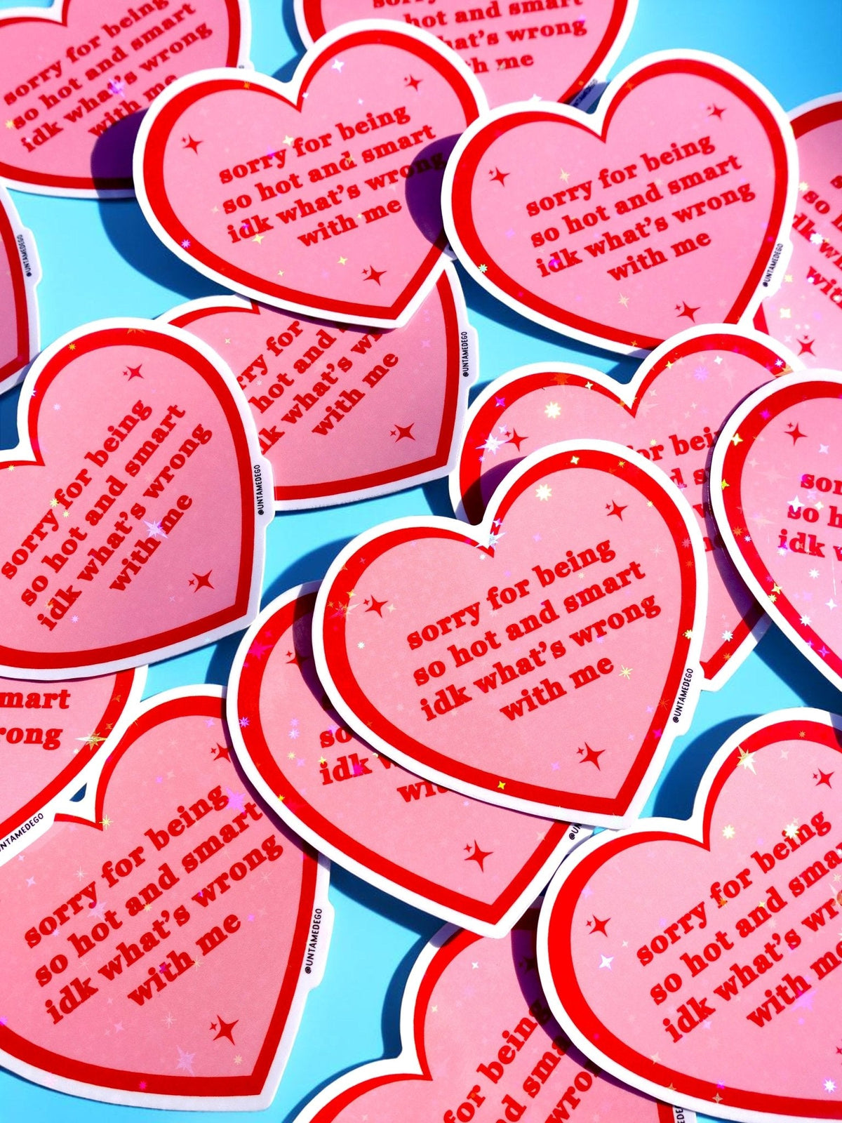 Sorry for Being Hot and Smart Sticker – Funny Pink Heart Holographic Vinyl Sticker