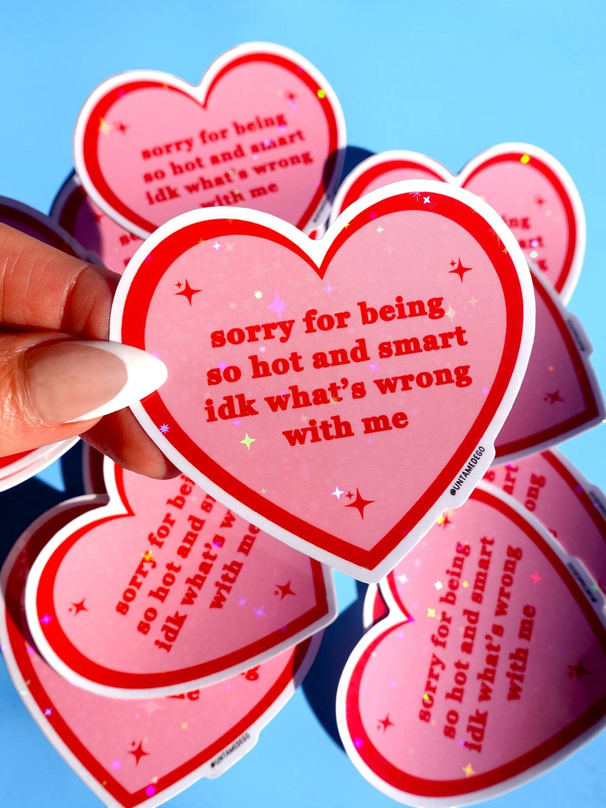 Sorry for Being Hot and Smart Sticker – Funny Pink Heart Holographic Vinyl Sticker