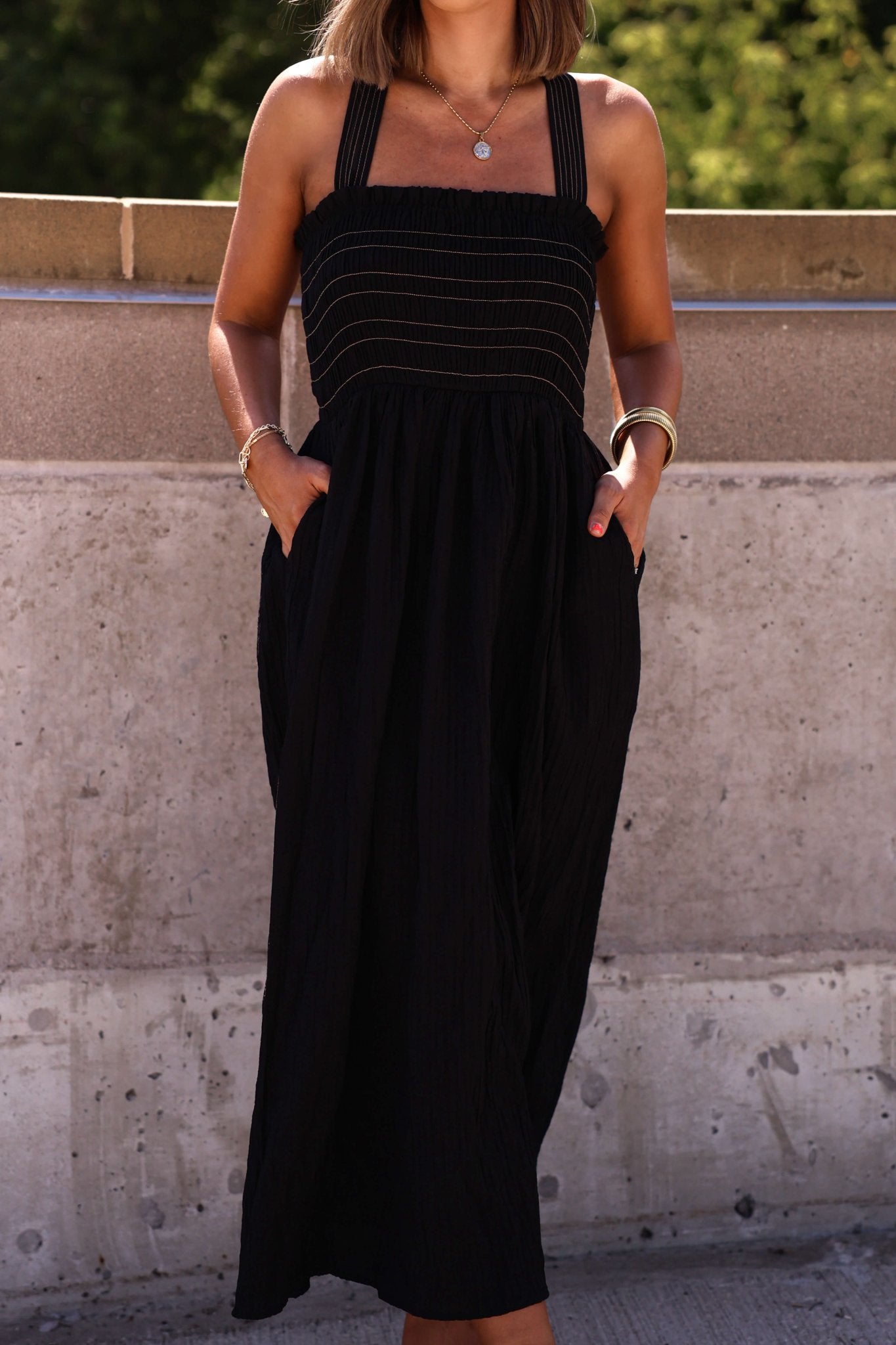 Summer Night Black Smocked Maxi Dress