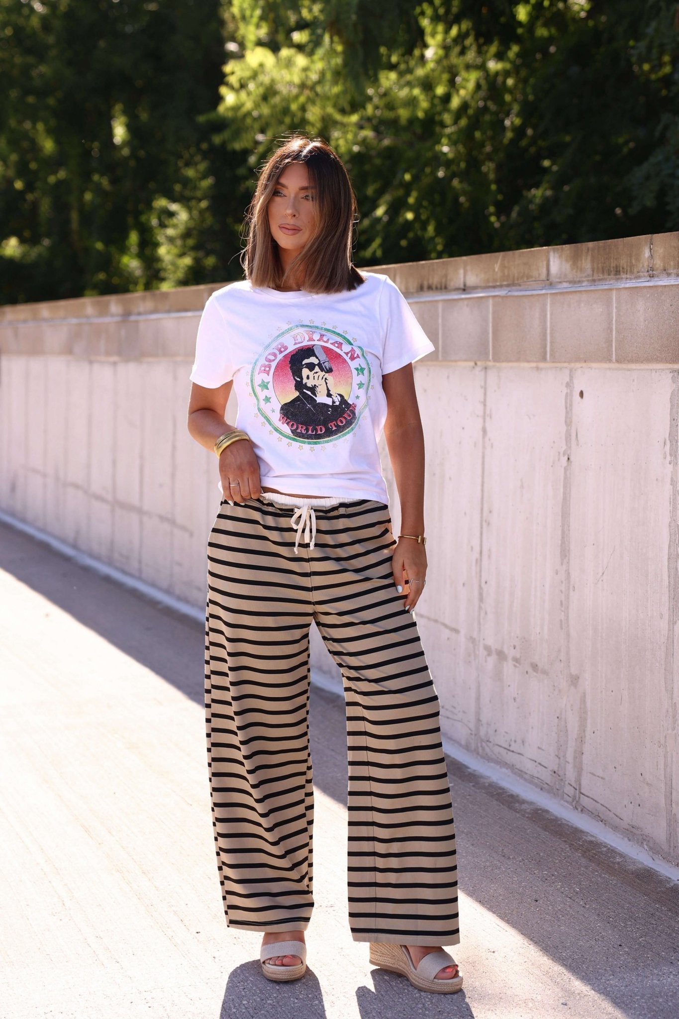 Taupe and Black Striped Drawstring Pants