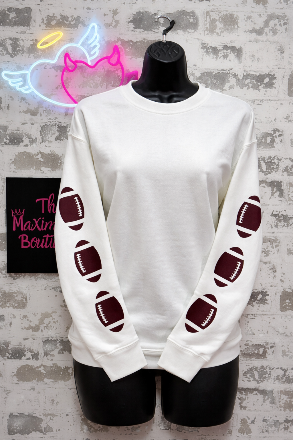 Throwing Spirals Sweatshirt – White Pullover with Football Sleeve