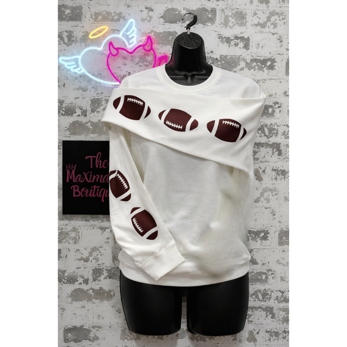 Throwing Spirals Sweatshirt – White Pullover with Football Sleeve