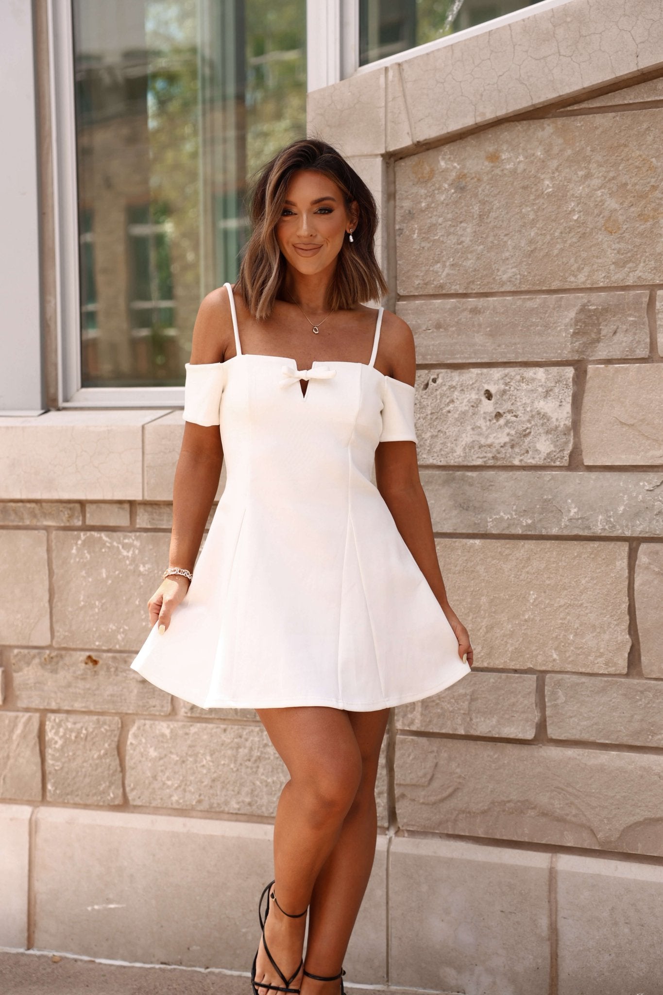 White Cold Shoulder Flare Mini Dress - FINAL SALE