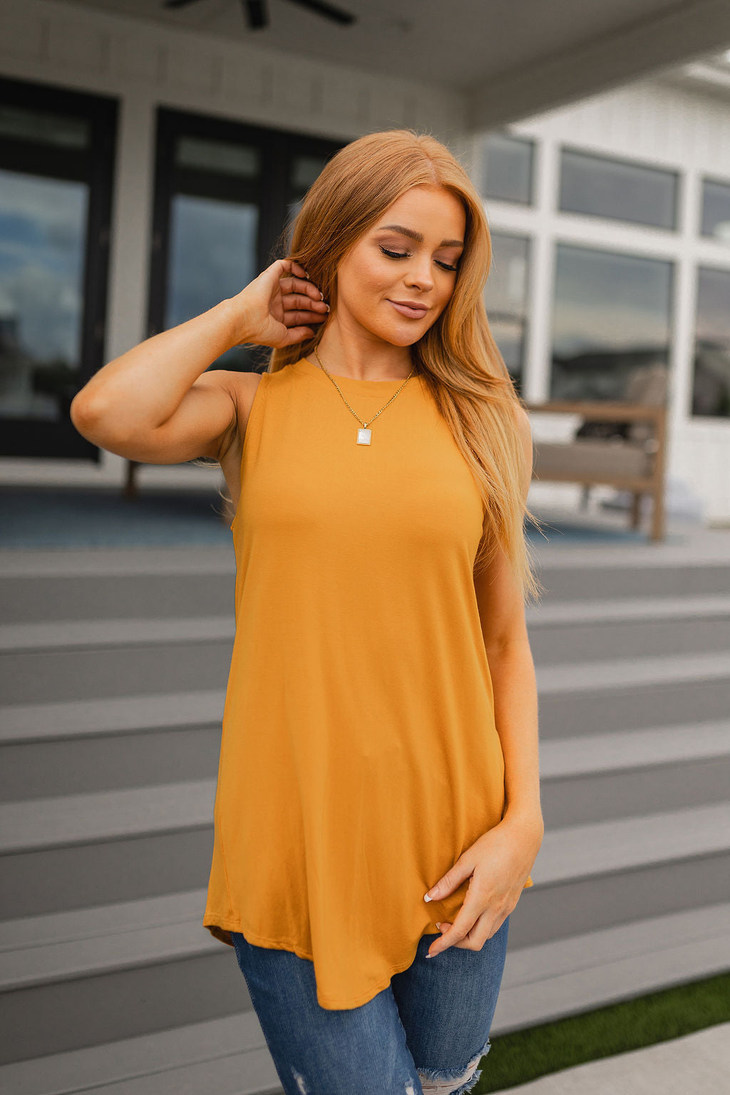 Can't Wait Hi-Low Sleeveless Top in Mustard
